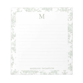 Klassisk Botanisk Toile Monogram Sälggrön Linjerad Anteckningsblock