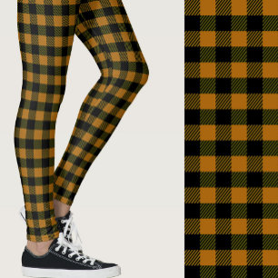 Klassisk bränd orange svart buffelkaroad mönster leggings