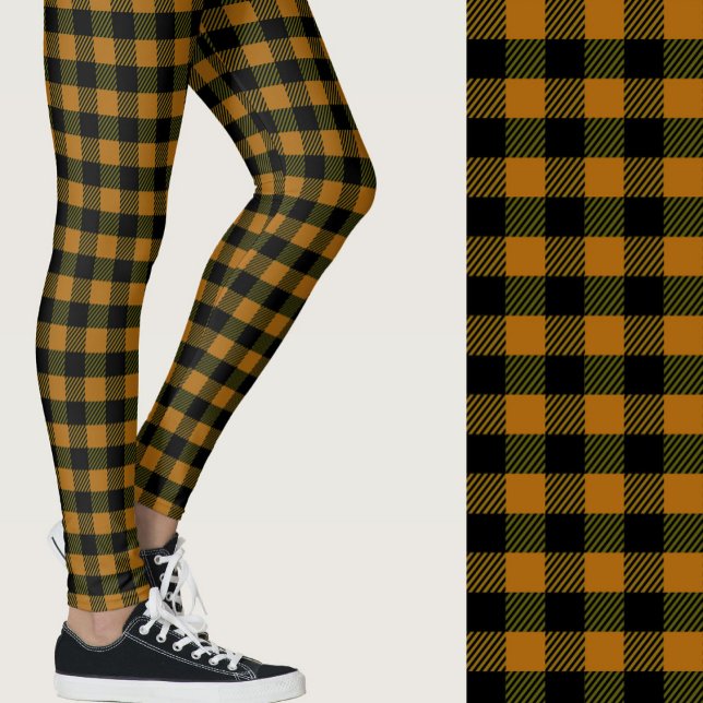 Klassisk bränd orange svart buffelkaroad mönster leggings (Skapare uppladdad)