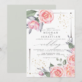 Klassisk Bröllop Elegant Watercolor Rosa ros Inbjudningar