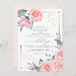 Klassisk Bröllop Elegant Watercolor Rosa ros Inbjudningar