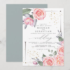 Klassisk Bröllop Elegant Watercolor Rosa ros Inbjudningar