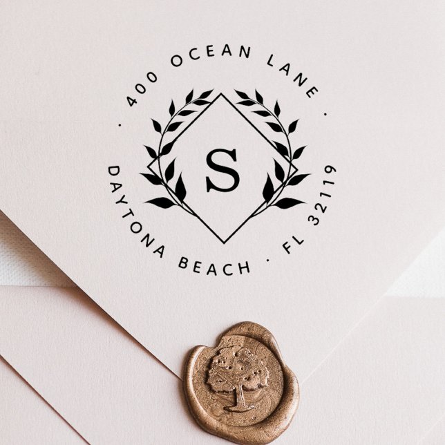 Klassisk Bröllop Monogram botanisk Returadress Självfärgande Stämpel (Skapare uppladdad)