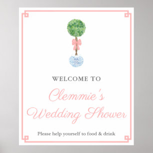 Klassisk Bröllopsdusch för Rosa med Boxwood Topiar Poster