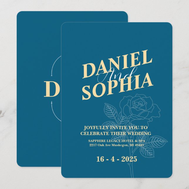 Klassisk bröllopsinbjudan blå inbjudningar (Fram/baksida)