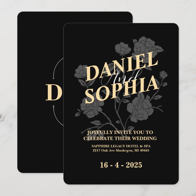 Klassisk bröllopsinbjudan Black Inbjudningar (Fram/baksida)