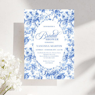 Klassisk bröllopsinbjudan med Navy Blue Toile Rose Inbjudningar