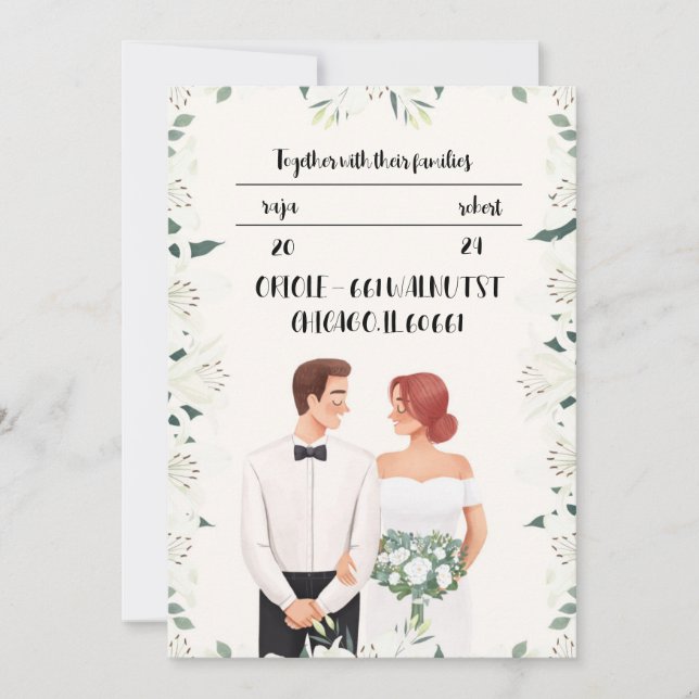 Klassisk bröllopsinbjudan med vacker blomma inbjudningar (Framsida)