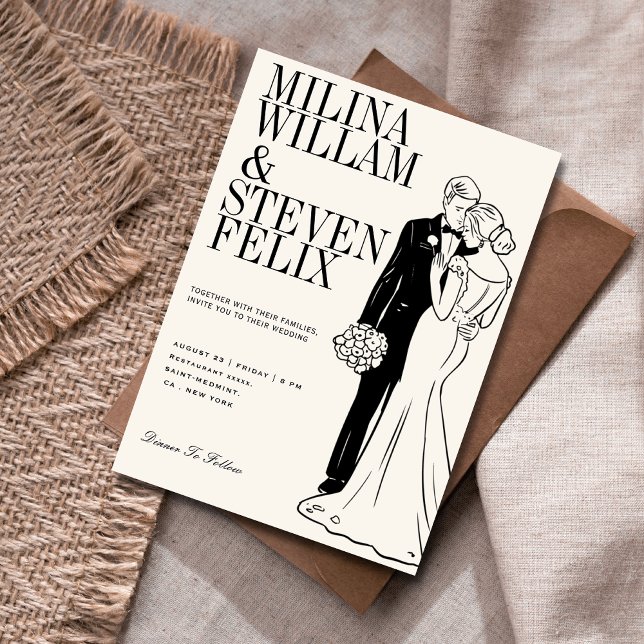 Klassisk brud- och brudgummeillustration Bröllop Inbjudningar (Skapare uppladdad)