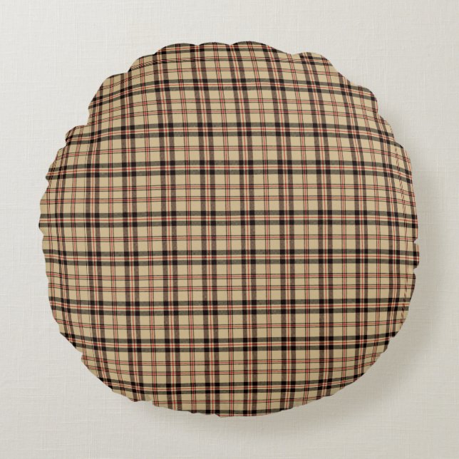 Klassisk Brun Beige Karet Runt Kuddcover Rund Kudde (Framsidan)