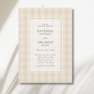 Klassisk Brun Cappuccino Plaid Rustik Bröllop Inbjudningar