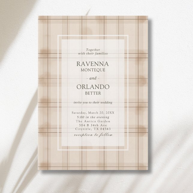 Klassisk Brun Cappuccino Plaid Vintage Bröllop Inbjudningar (Skapare uppladdad)