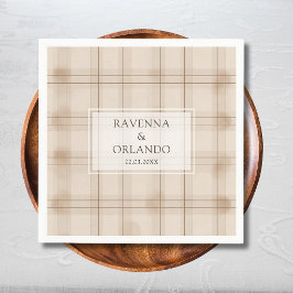 Klassisk Brun Cappuccino Plaid Vintage Bröllop Pappersservett