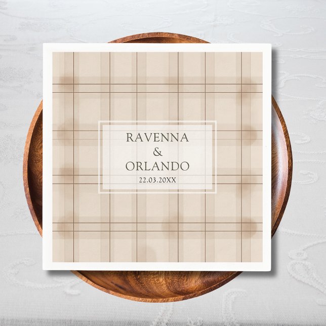 Klassisk Brun Cappuccino Plaid Vintage Bröllop Pappersservett (Skapare uppladdad)