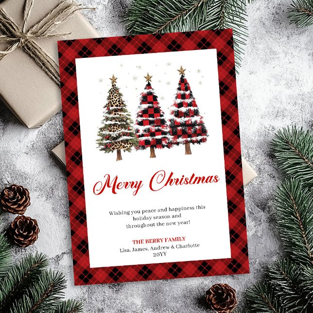 Klassisk Buffalo-rutig julgran välkomstkort Julkort (Classic Buffalo Plaid Christmas Tree Greeting Card)