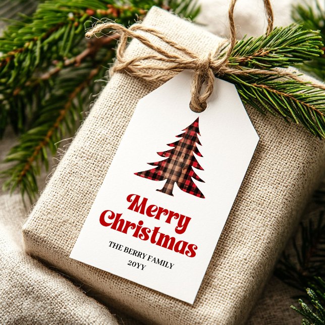 Klassisk Buffalo Träd Jul Namn Märke Presentetikett (Classic Buffalo Tree Holiday Name Tag)
