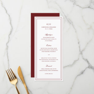 Klassisk burgund Elegant Bröllop Meny