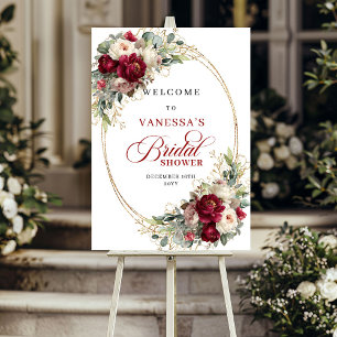 Klassisk burgunder blomster bröllopsdusch välkomme poster