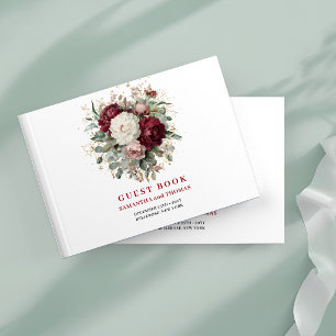 Klassisk burgunderblommig grönska Guld Signaturbok Gästböcker