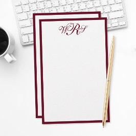 Klassisk Burgunderröd Monogram Brevpapper