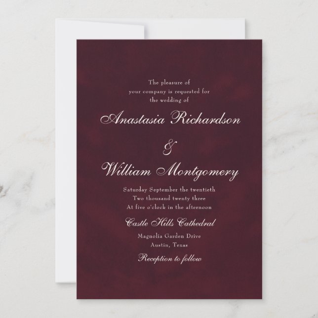 Klassisk Burgundy Djup Traditionell Bröllopsskrift Inbjudningar (Framsida)