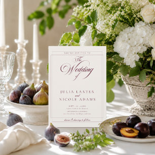 Klassisk Burgundy Elfenben Kalligrafi Foto Bröllop Inbjudningar