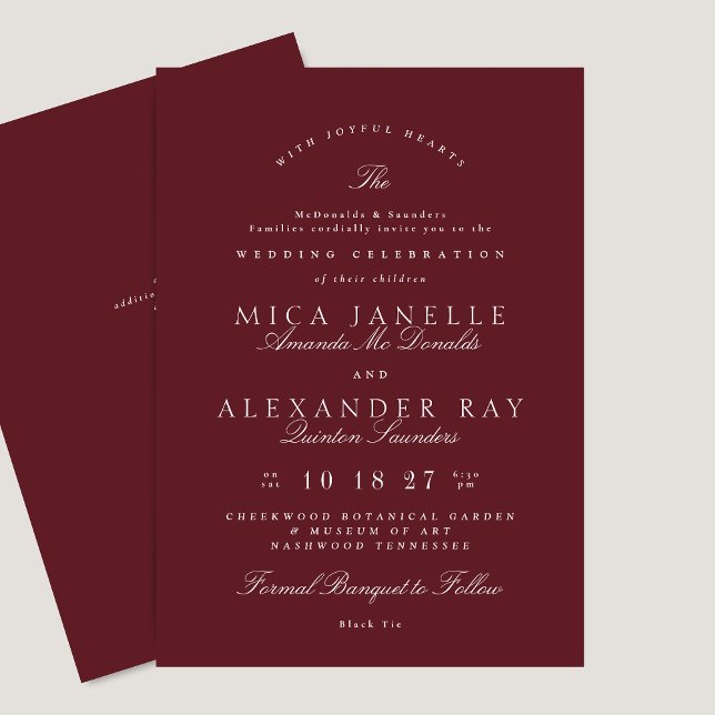 Klassisk burgundy Formal Maroon Elegant bröllop Inbjudningar (Skapare uppladdad)