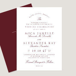 Klassisk burgundy Formal Maroon Elegant bröllop Inbjudningar