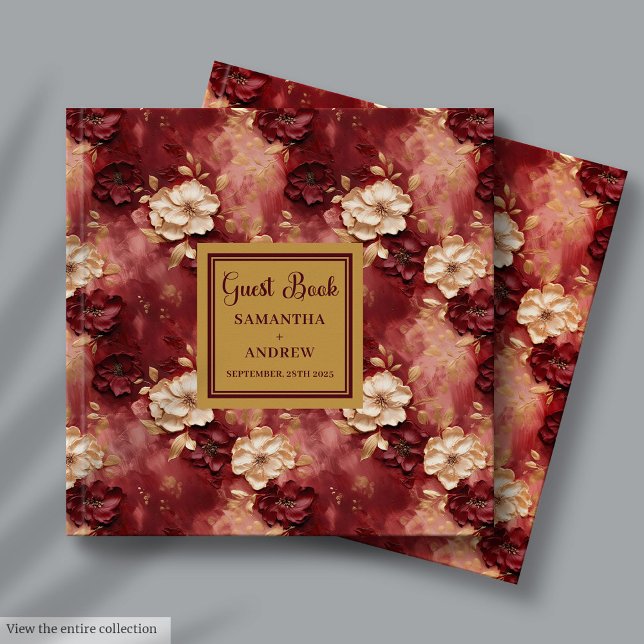 Klassisk Burgundy  Guld Boho Bröllop Gästböcker (Classic Burgundy Blush Gold Boho Wedding Guest Book )