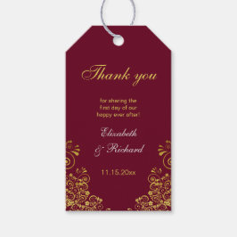 Klassisk Burgundy Guld Swirls Bröllop Tack Presentetikett