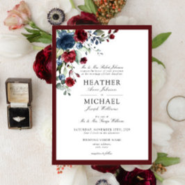 Klassisk Burgundy & Navy Blommigt Watercolor Scrip Inbjudningar