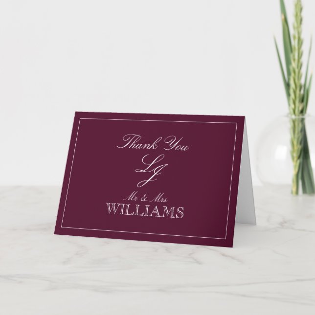 Klassisk burgundy-skript, Monogram-foto-Tack Kort (Framsida)