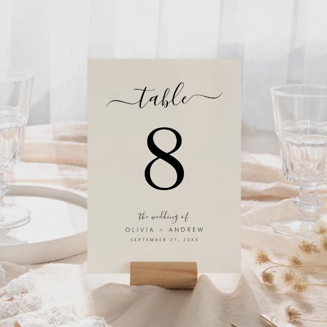 Klassisk calligrafi Beige Färg Bröllop Bordsnummer (Classic Calligraphy Beige Color Wedding Table Number)