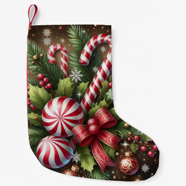 Klassisk Candy cane/pepparmynt-julgrey Liten Julstrumpa (Framsidan)