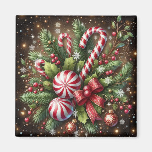 Klassisk Candy cane/pepparmynt-julgrey Magnet