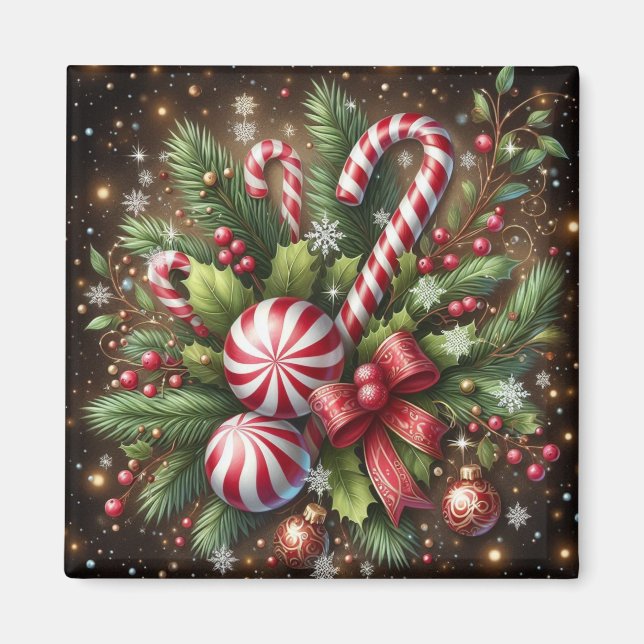 Klassisk Candy cane/pepparmynt-julgrey Magnet (Framsidan)