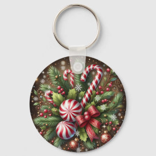 Klassisk Candy cane/pepparmynt-julgrey Nyckelring