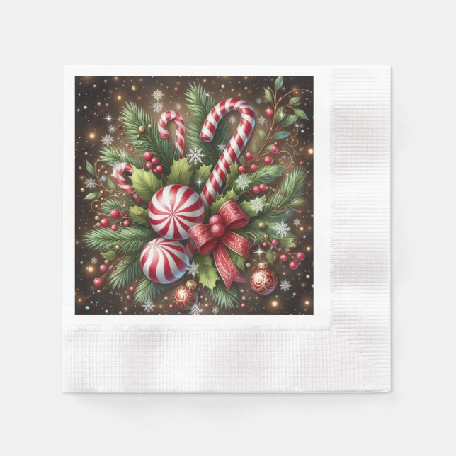 Klassisk Candy cane/pepparmynt-julgrey Pappersservett (Framsidan)