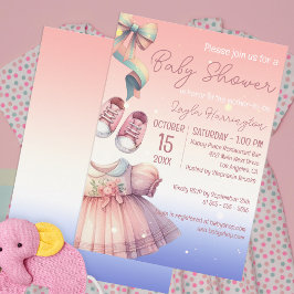Klassisk Charming Pastel Rosa Girl Baby Shower Inbjudningar