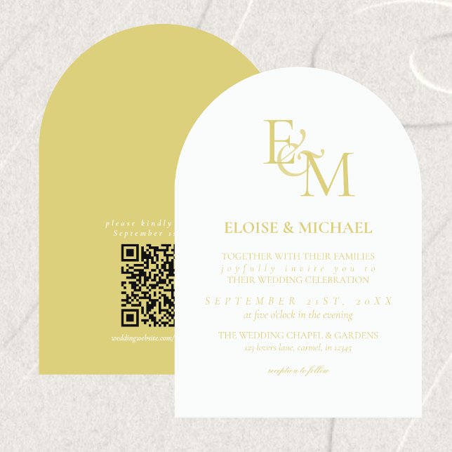 Klassisk Chartreuse Monogram Minimalistisk Bröllop Inbjudningar (Classic Chartreuse Monogram Minimalist Wedding Invitation)