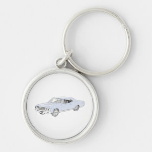 Klassisk Chevelle Bowtie Muskelbil Teckning Rund Silverfärgad Nyckelring