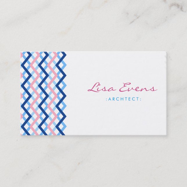 Klassisk Chevron Mönster Blue Rosa Affärskort Visitkort (Framsida)
