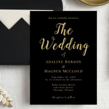 Klassisk Chic Black & Guld Calligraphy Bröllop