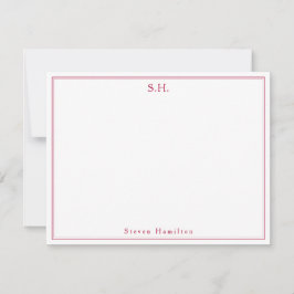 Klassisk Chic Burgundy Red Monogram Namn-minimalis Anteckningskort