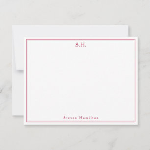 Klassisk Chic Burgundy Red Monogram Namn-minimalis Anteckningskort