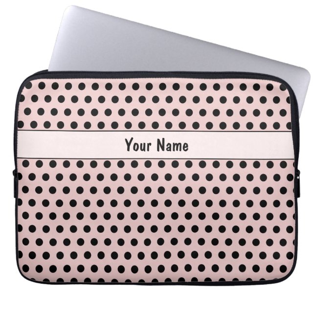 Klassisk Chic Cute Namn Polka dots Rosa & Black Laptop Fodral (Framsidan)