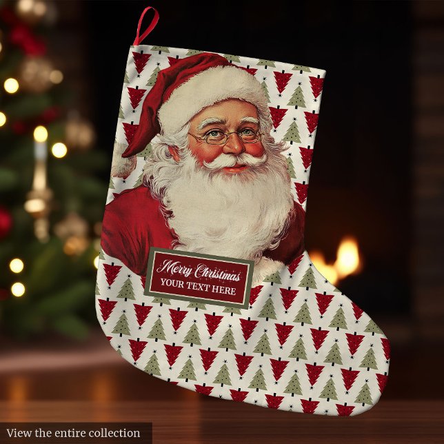 Klassisk Chic för julförråd i Jultomten Stor Julstrumpa (Classic Santa Claus Christmas Stocking Retro Chic)
