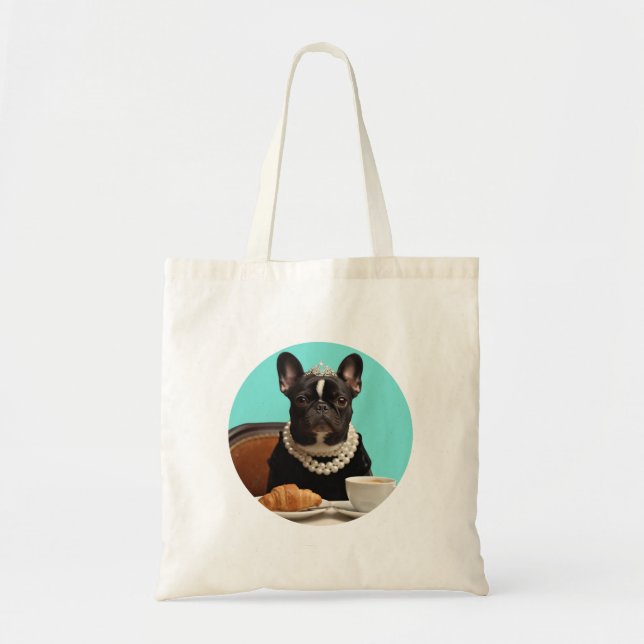 Klassisk Chic Frukostaffisch–Inspirerad Pug Konst  Tygkasse (Framsidan)