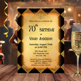Klassisk Chic Guld Black Elegant Birthday Inbjudningar