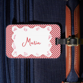 Klassisk Chic, italiensk-tyske Namn Red Checkered Bagagebricka